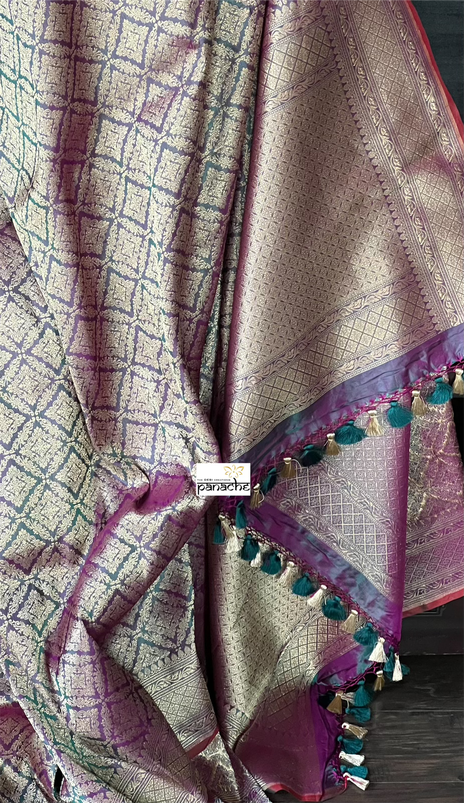 Katan Silk Brocade Banarasi - Purple Green Dual shaded