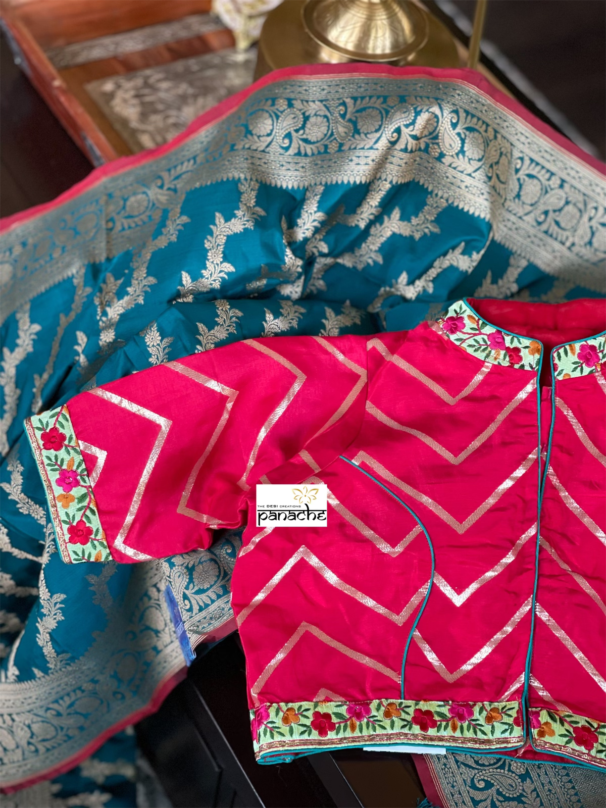 Designer Blouse - Raspberry Red Chevron