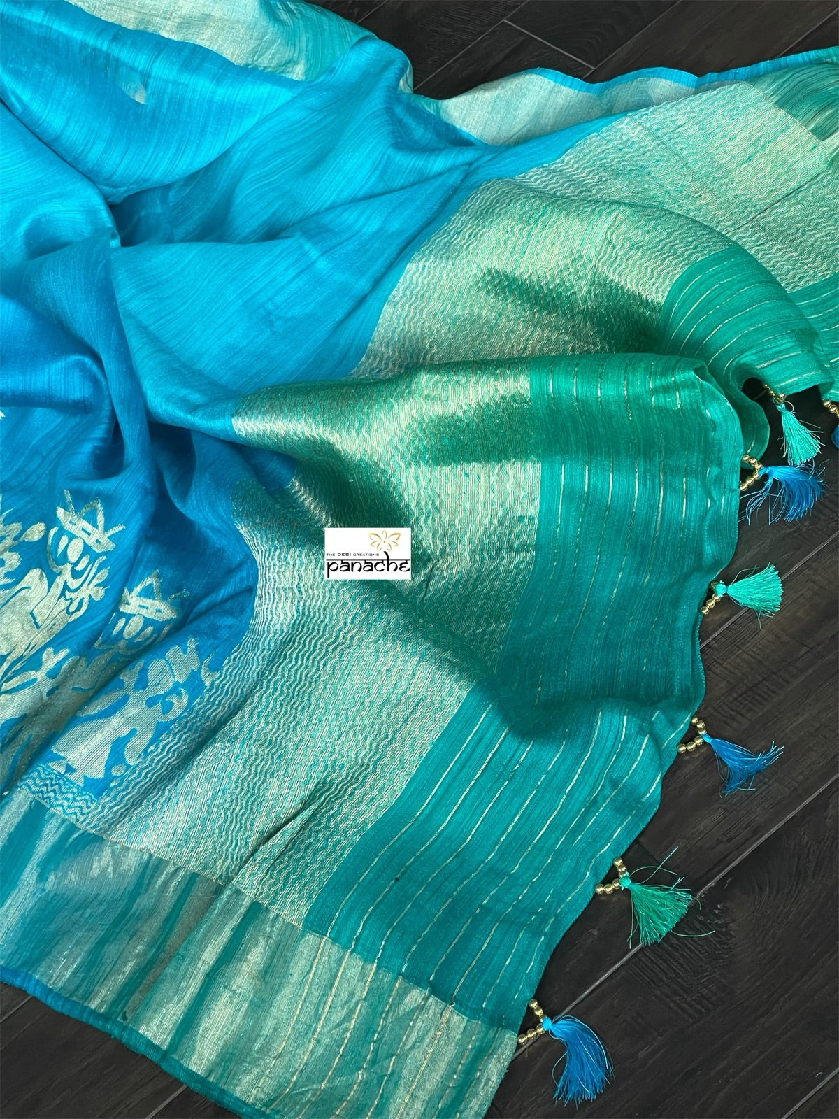 Raw Silk Banarasi - Firozi Blue Sea Green Shaded