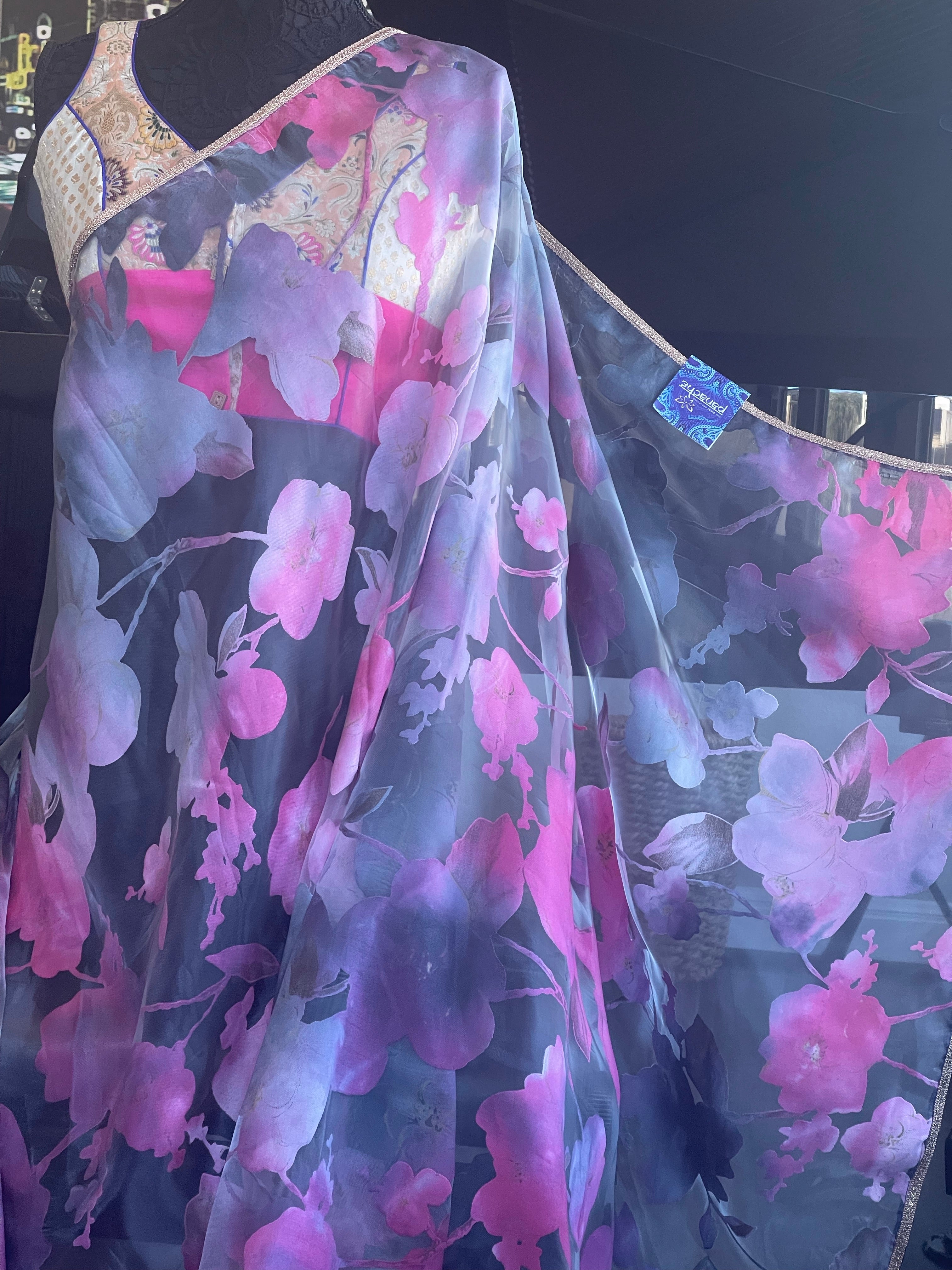 Designer Satin on Organza - Light Grey Pink