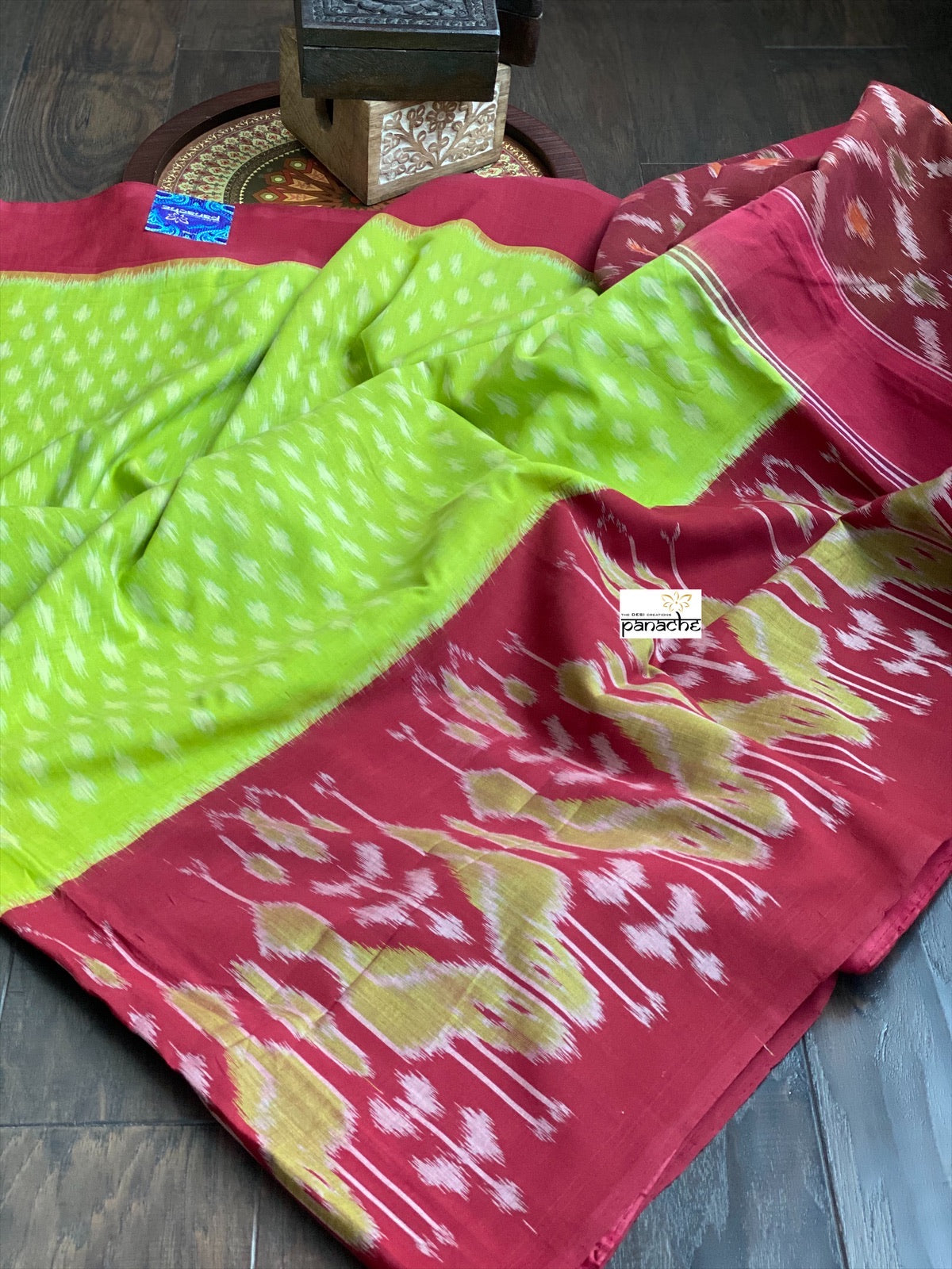 Pure Telia Cotton  - Fluorescent Green Maroon