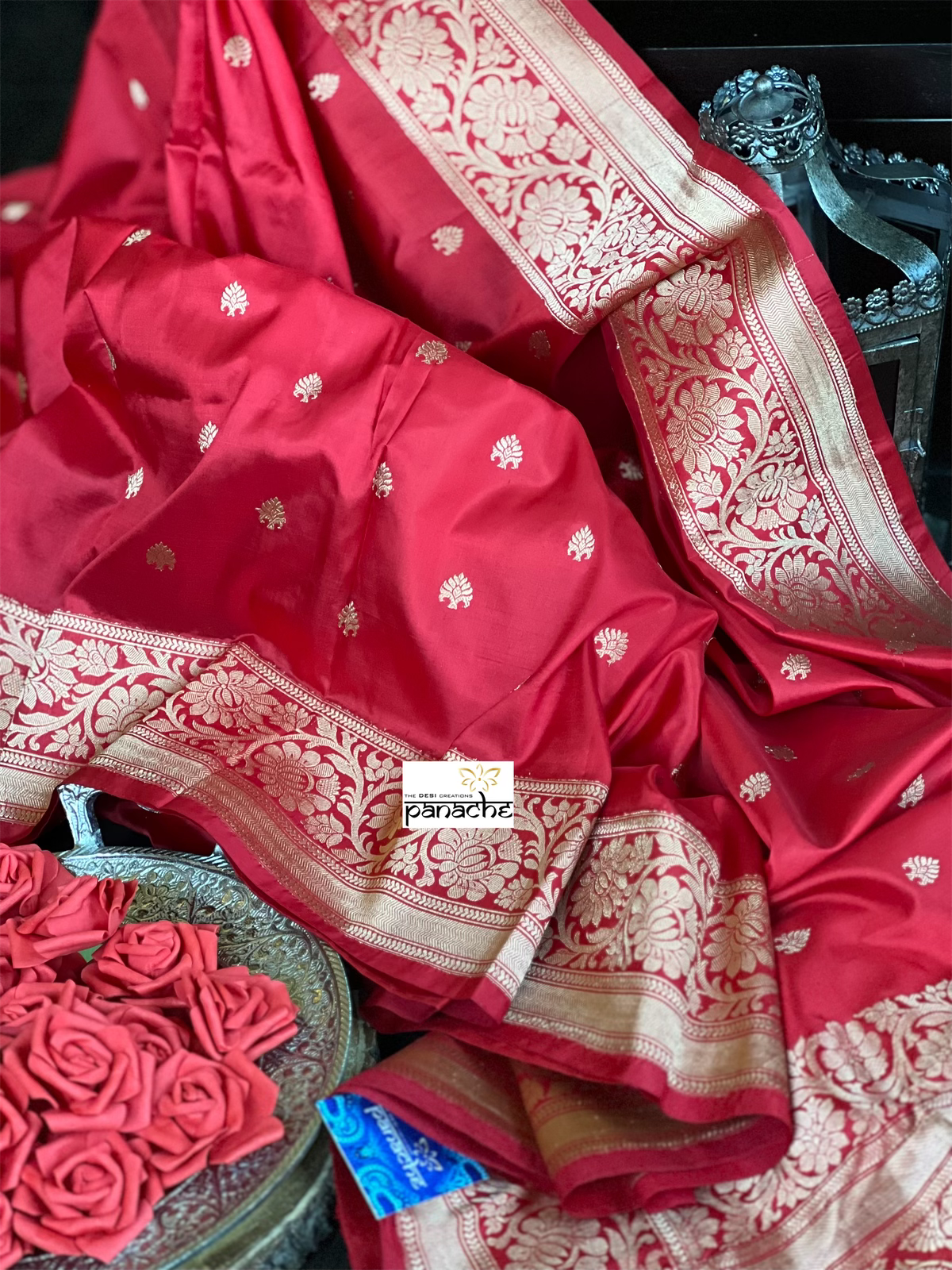Katan Silk Banarasi -  Red Kadwa