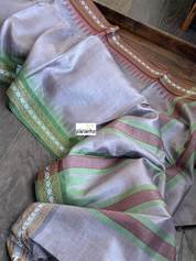 Pure Tussar Silk - Grey Mauve Green