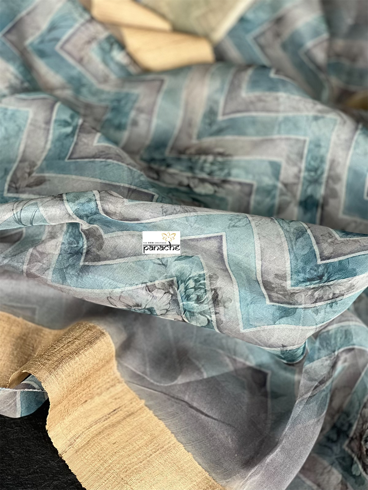 Banarasi Organza Floral - Grey Gicha