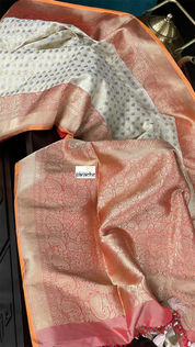 Pure Silk Katan Banarasi- Off-White Checkered