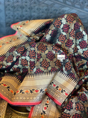 Katan Silk Banarasi - Black Bandhej Paithani Woven