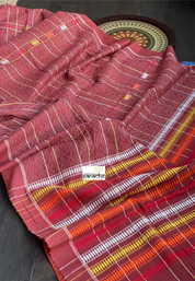 Pure Cotton Khes Kantha Stitch -  Rust Maroon Multi Color