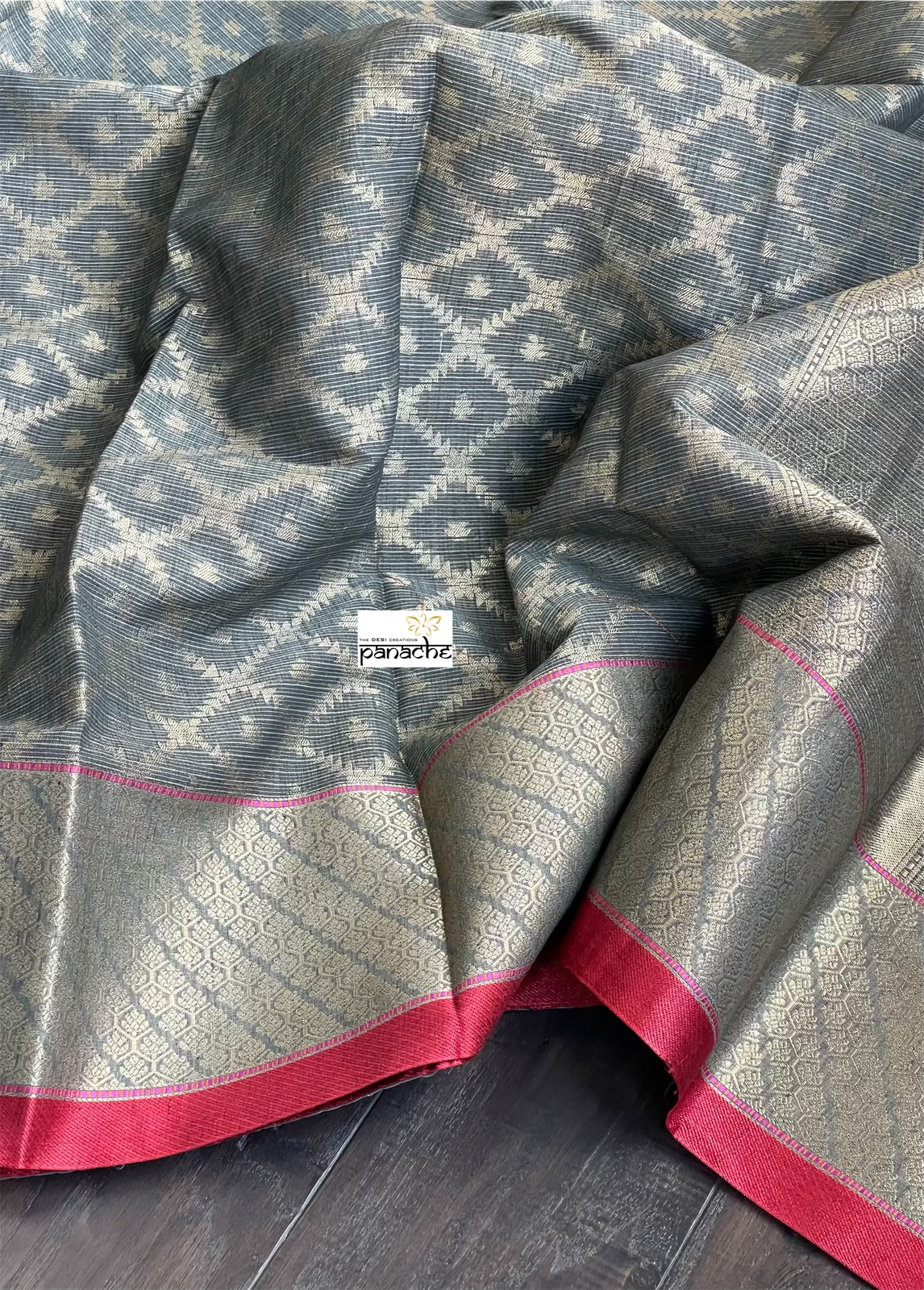 Cotton Silk Banaras Chanderi - Grey Yellow Green Woven