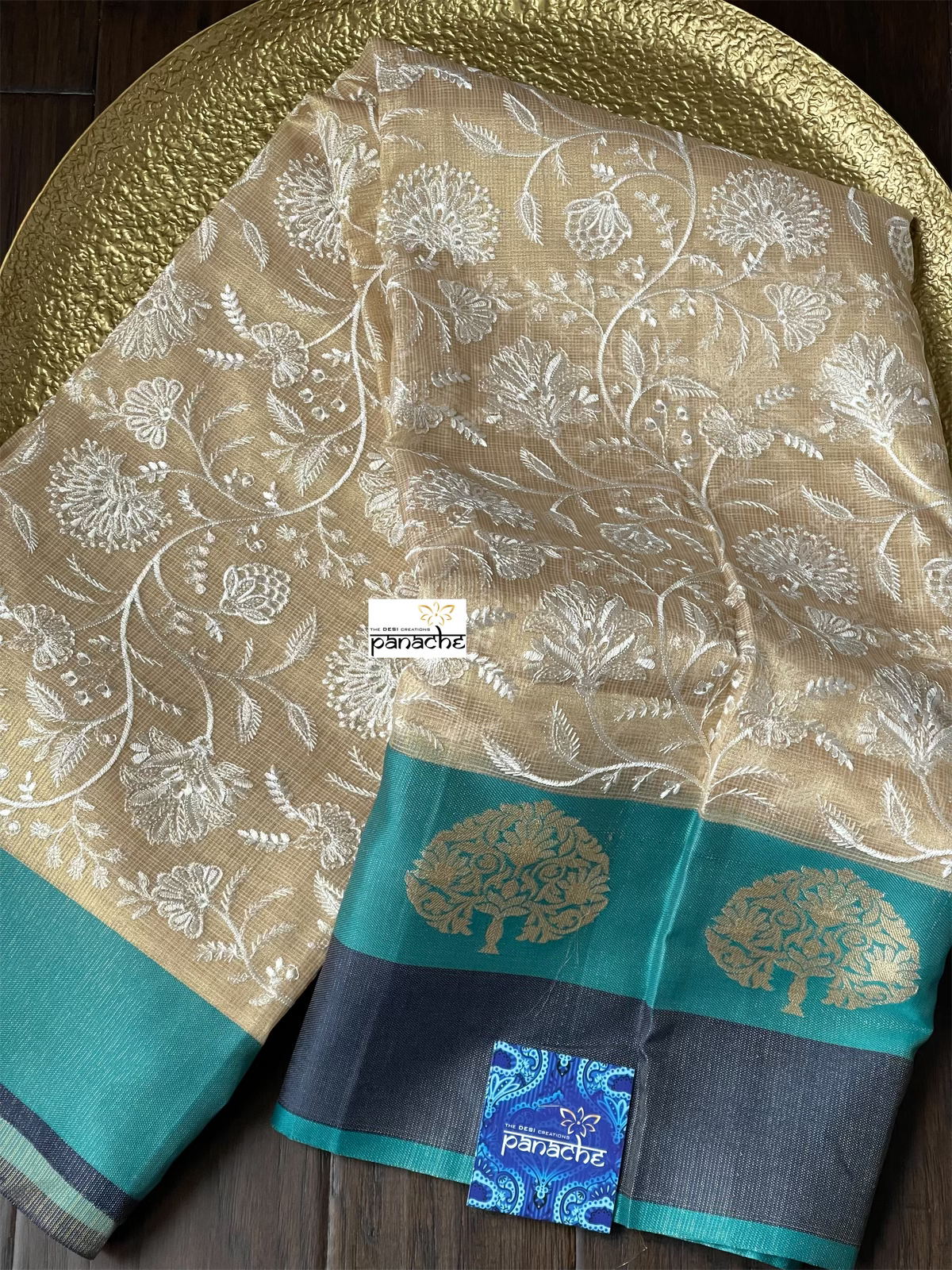 Tissue Kota Silk Embroidered - Golden Beige FIrozi