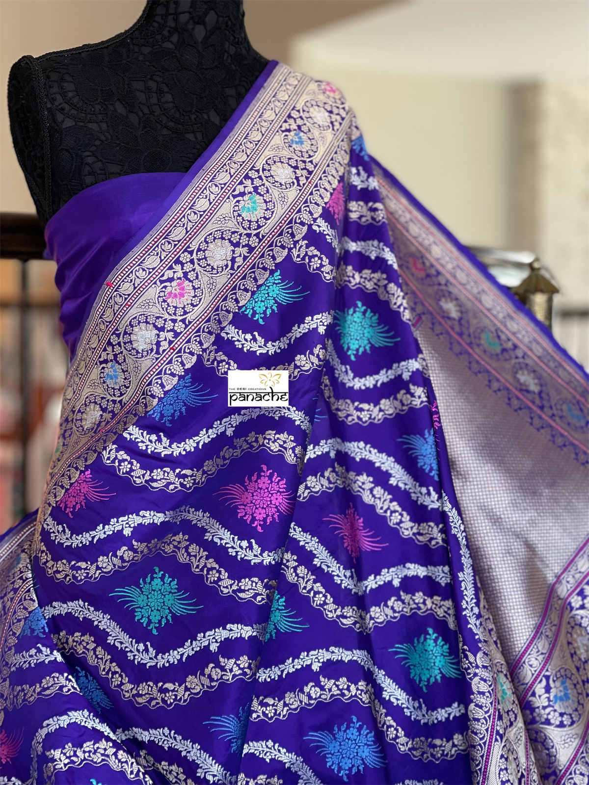 Pure Silk Kadwa Banarasi - Purple Multi Meenakari