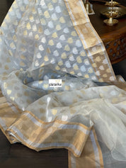 Pure Chanderi Organza Silk - Off White Eknaliya Lotus Woven
