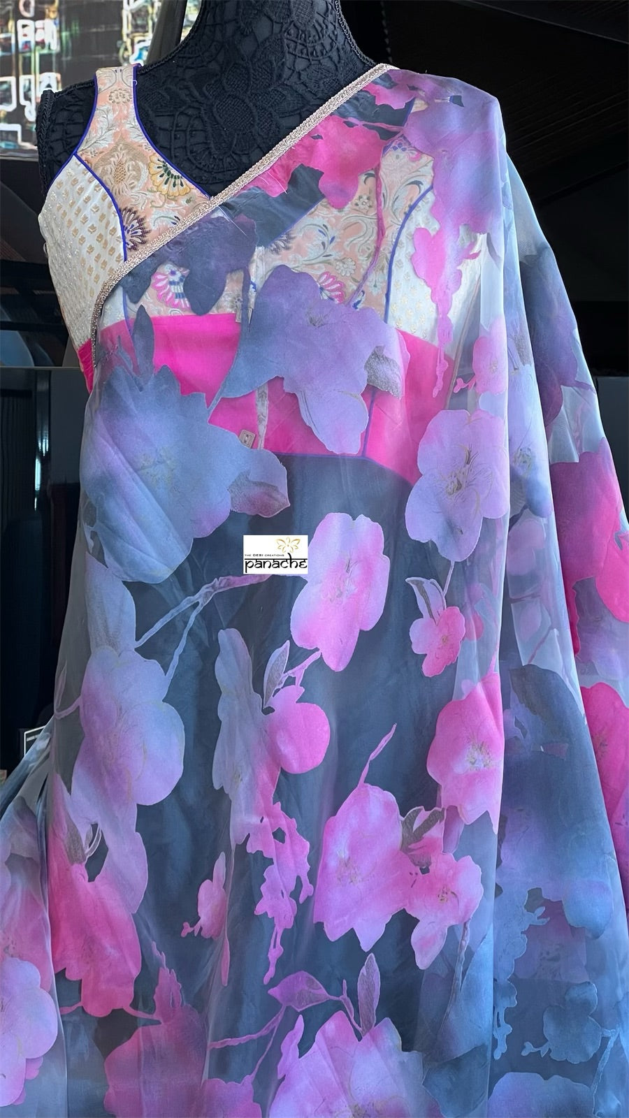 Designer Satin on Organza - Light Grey Pink