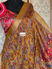 Tussar Gicha Silk - Ochre Yellow Brown  Kalamkari Printed
