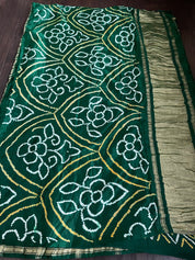 Pure Gajji Silk Gharchola - Green Bandhej