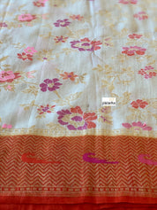 Khaddi Tussar Banarasi - Tilfi woven Beige Orange Multi Meenakari