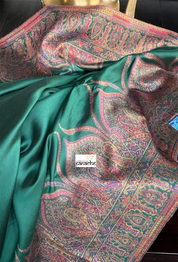Muga Silk Pashmina Banarasi - Bottle Green Antique Golden Zari