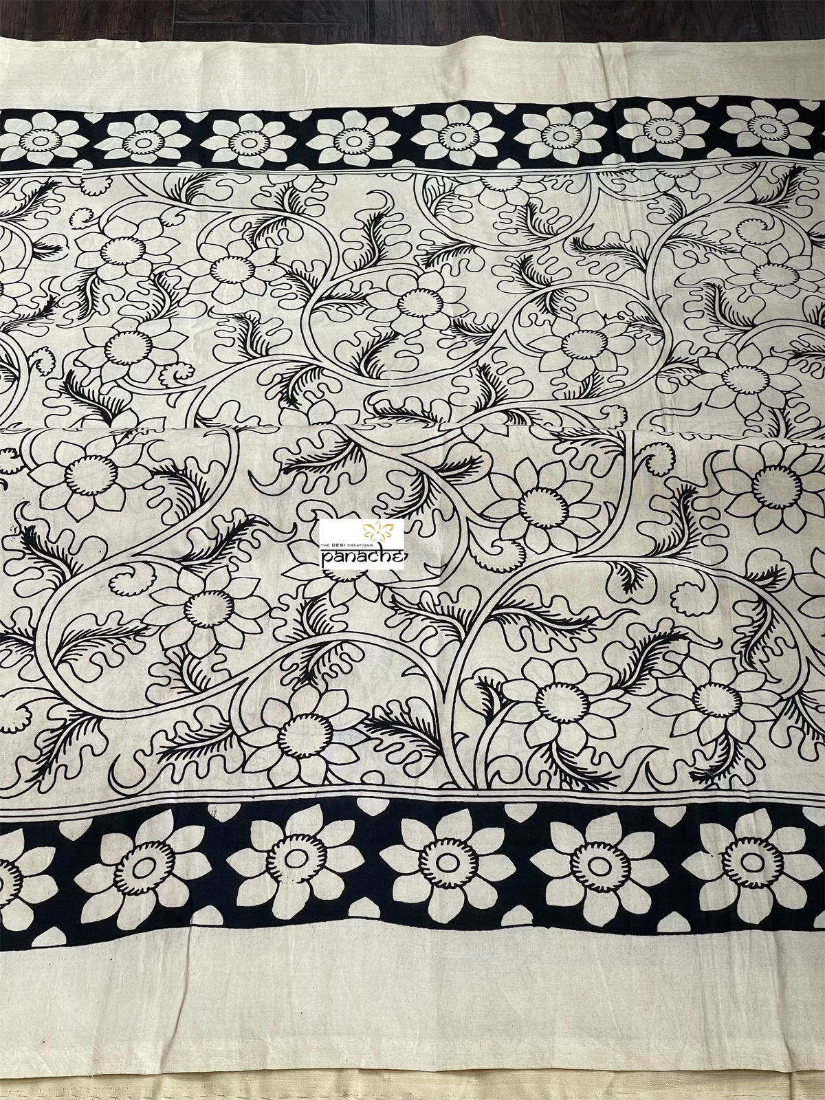 Nellore Silk Printed Kalamkari  - Cream Black