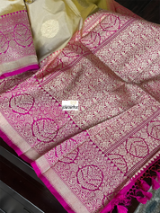 Pure Katan Silk Banarasi - Tan Gray Magenta