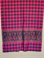 Kashmiri Woven Stole - Pink Black Checkered