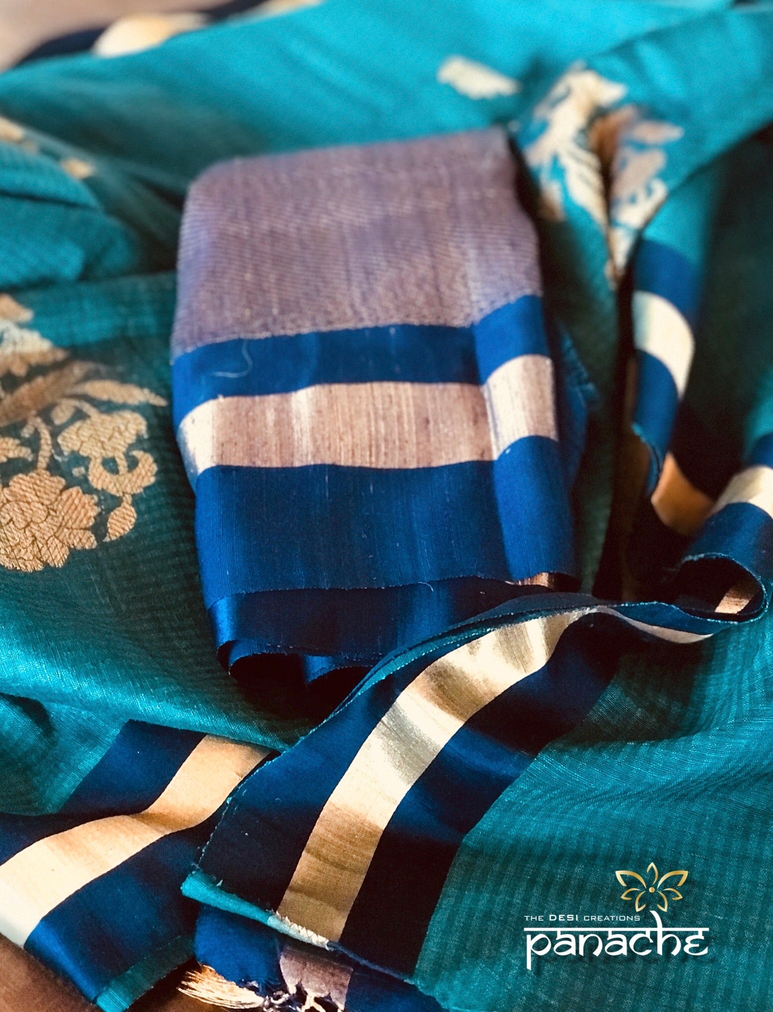 Dupion Tussar Banarsi - Turquoise Blue