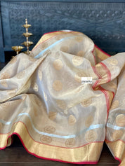 Tissue Chanderi Silk - Golden Beige Maroon