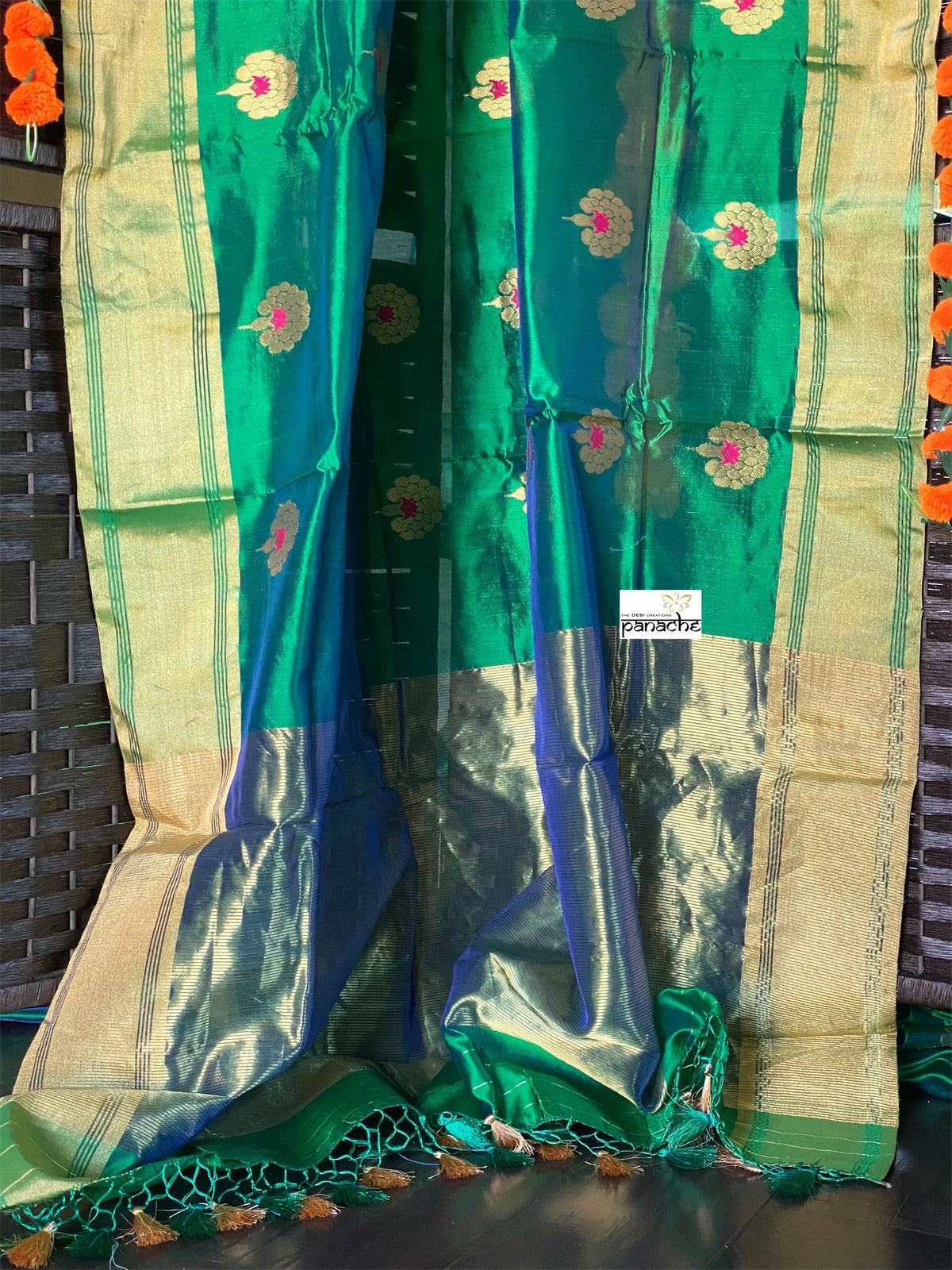 Pure Chanderi Silk - Green Eknaliya Woven Meenakari