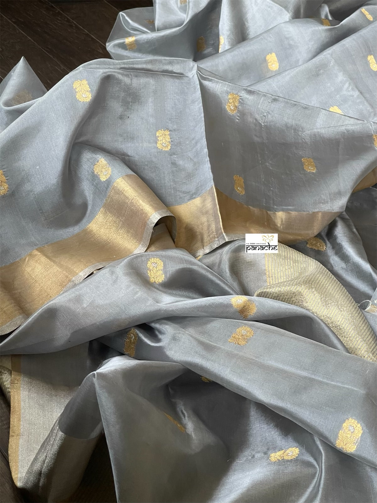 Pure Chanderi Silk - Grey Silver Meenakari