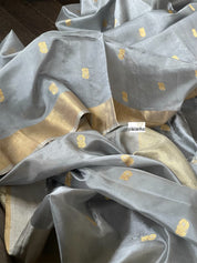 Pure Chanderi Silk - Grey Silver Meenakari