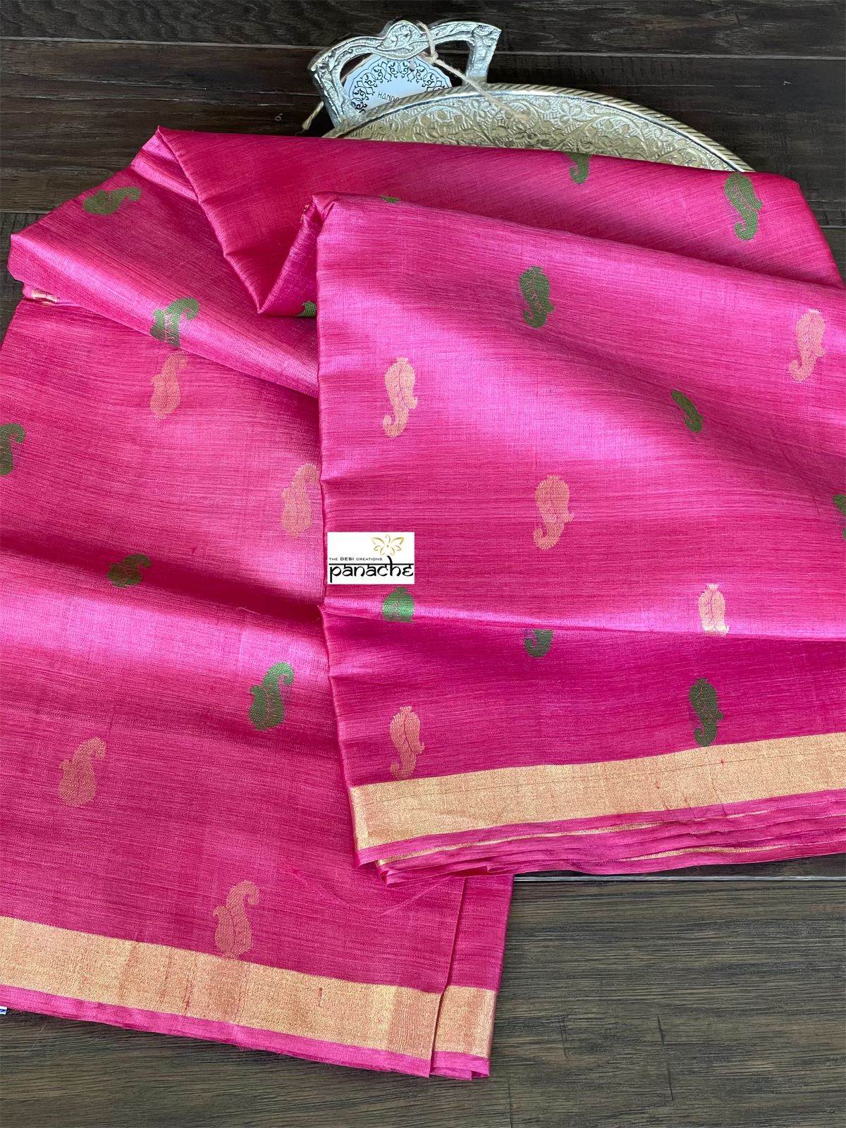 Pure Tussar Silk Woven - Magenta Pink resham woven
