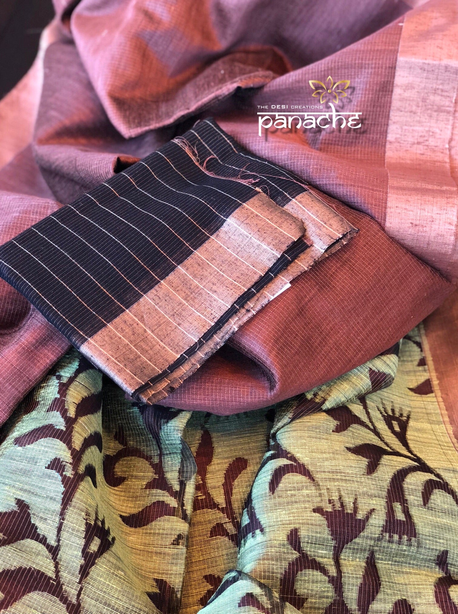 Matka Silk - Chocolate Green Zari Weave
