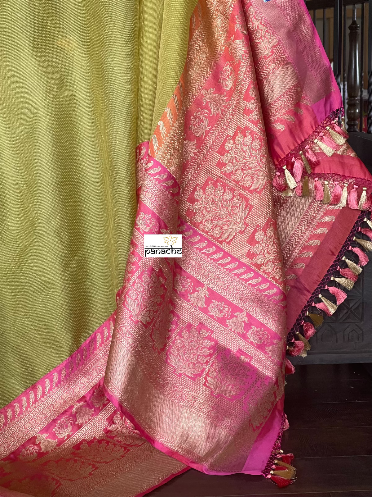 Pure Kora by Katan Silk Banarasi - Pista Green Pink Kadwa Woven
