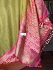 Pure Kora by Katan Silk Banarasi - Pista Green Pink Kadwa Woven