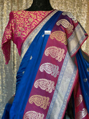 Pure Katan Silk Banarasi - Blue Purplish Maroon