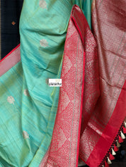 Pure Tassur Silk Banarasi - Sea Green Red
