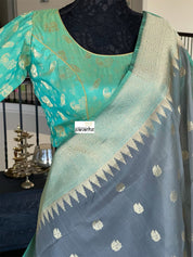 Organza Silk Banarasi - Grey Sea Green Kadwa Motifs