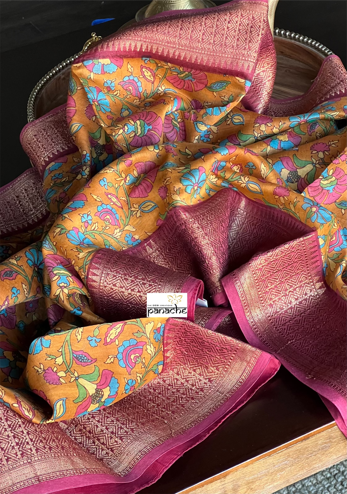 Mulmul Cotton Banarasi - Ochre Orange Multi color