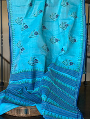 Tussar Silk Kantha Stitch -  Firozi