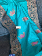 Tussar Silk Banarasi - Firozi Blue Black Meenakari