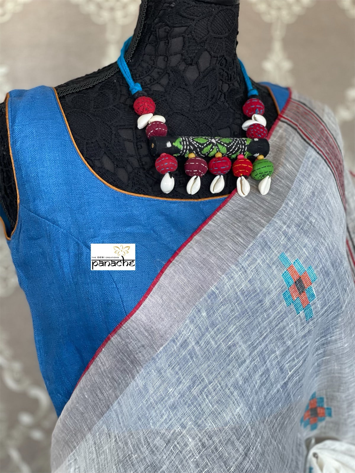 Designer Tussar Silk Blouse - Blue