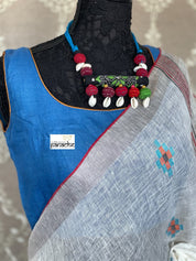 Designer Tussar Silk Blouse - Blue