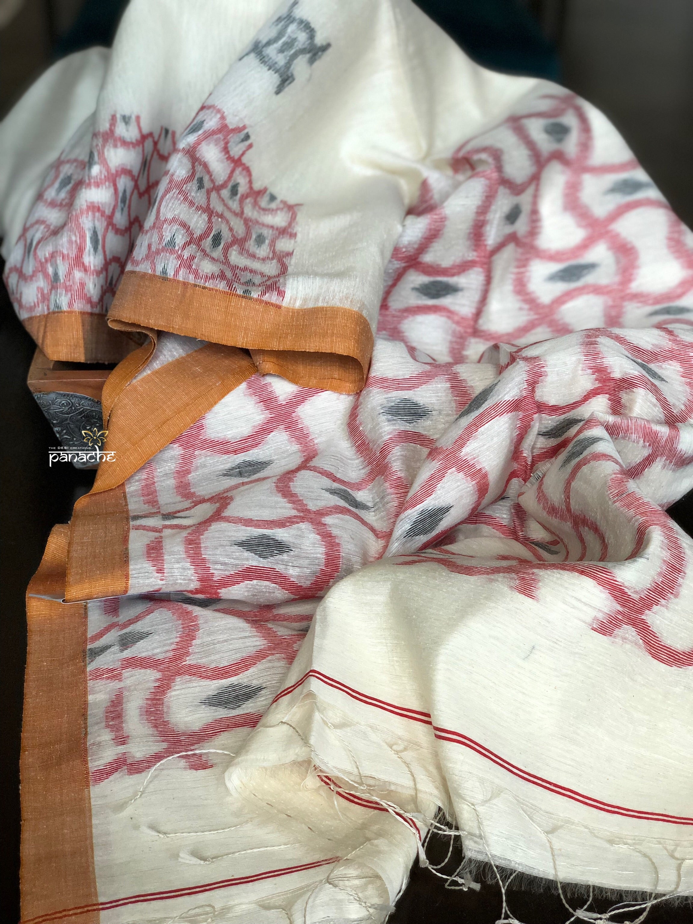 Pure Khadi  Handloom - Off-White Black Maroon Woven
