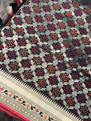 Katan Silk Banarasi - Black Bandhej Paithani Woven