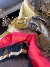 Pure Silk Kanjivaram - Ochre Golden Yellow Red Black