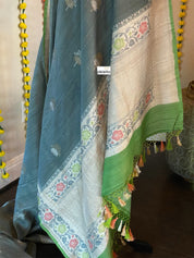 Tussar Georgette Banarasi - Grey Green Kadwa