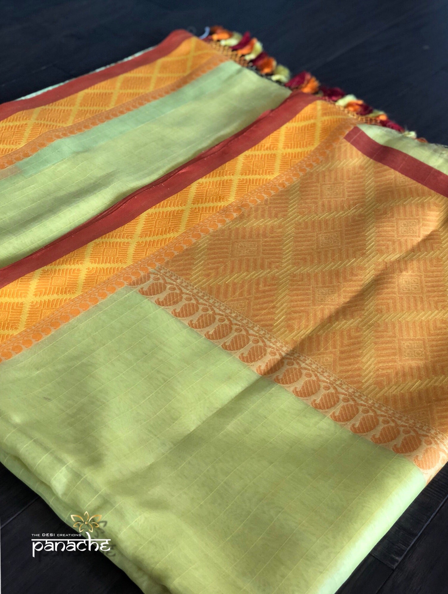 Silk Cotton Banarasi - Lemon Yellow Woven checks