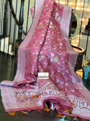 Tussar Georgette Banarasi- Gajri Pink Silver Zari