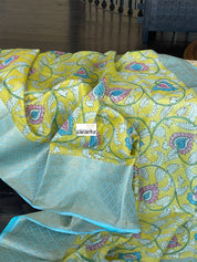 Pure Cotton Silk Kalamkari Banarasi- Yellow