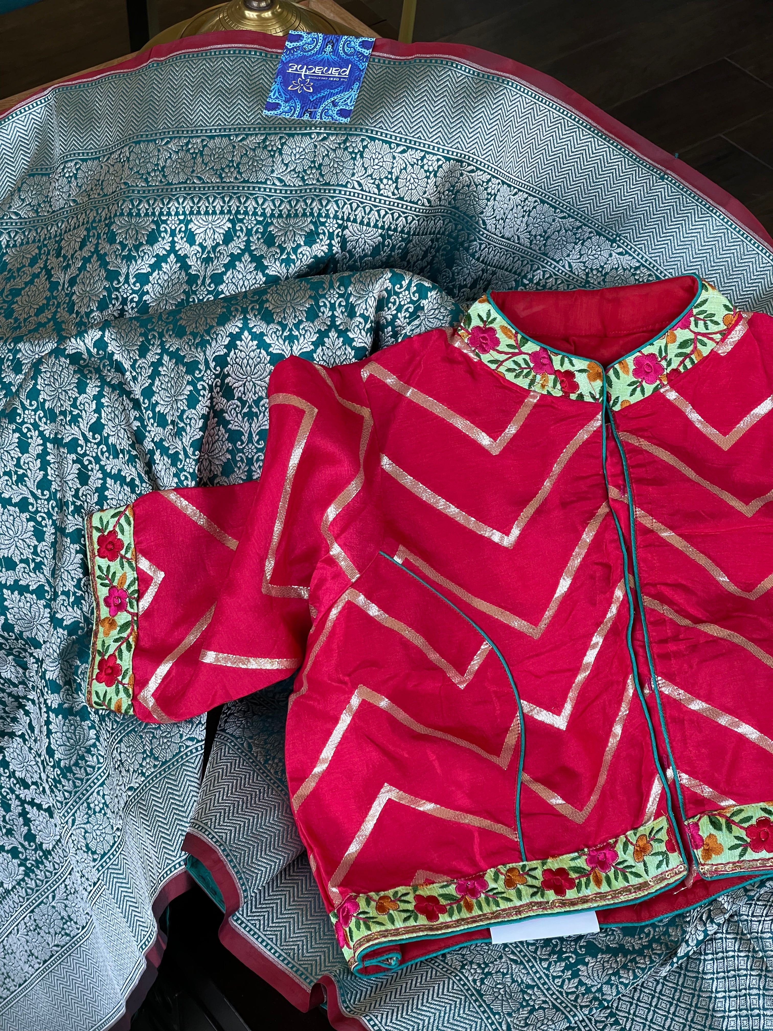 Designer Blouse - Raspberry Red Chevron