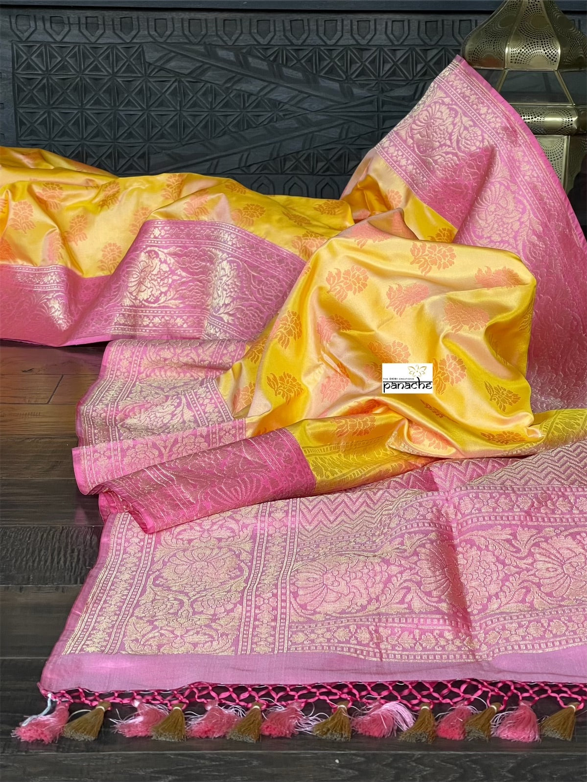 Silk Banarasi - Yellow Pink Resham Woven