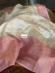 Mulmul Tissue Cotton Banarasi - Tan Beige Pink Golden Zari